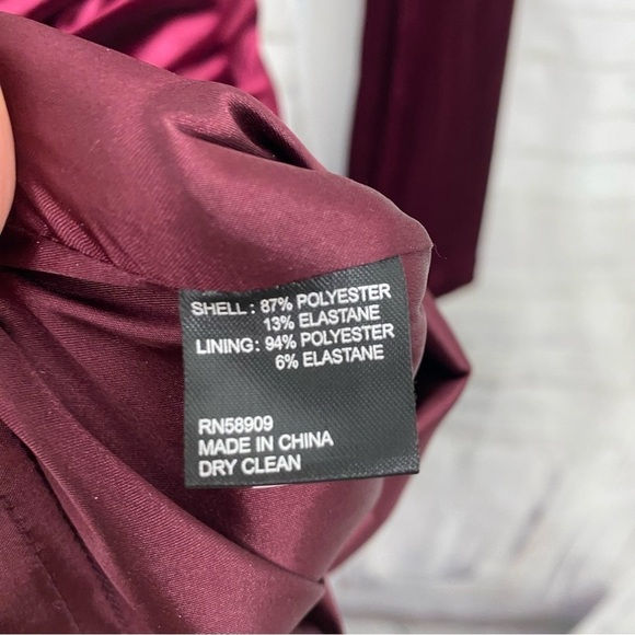 Alex Marie Long Sleeve Solid Mahogany Red Velvet Ruched Faux Wrap Dress V Neck - Picture 12 of 12